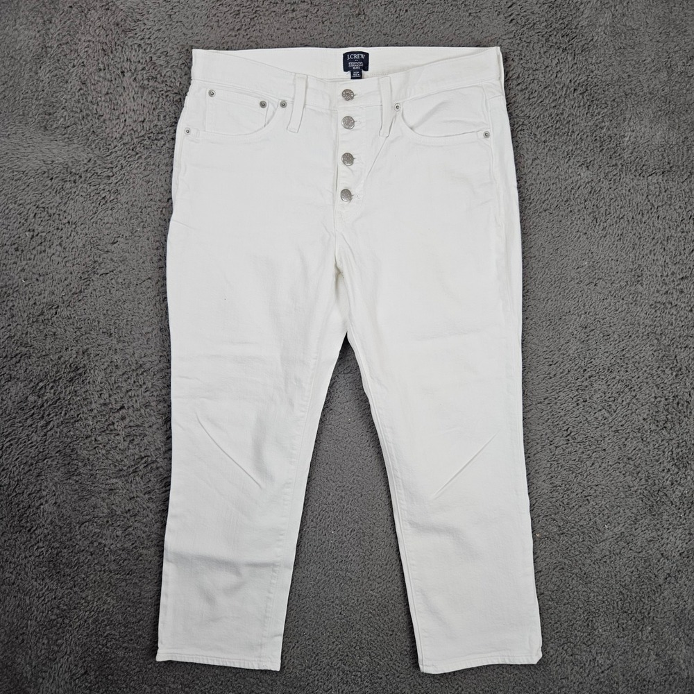 J.Crew Essential Straight Jean White Button Fly High Rise Denim 30P BF884